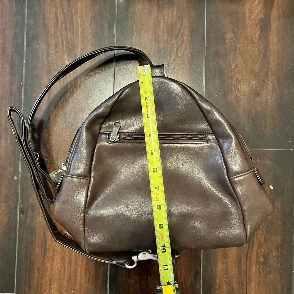 Tignanello Backpack Maroon Black Purse Bag Leather Pockets Red Small Adj… - Picture 10 of 11